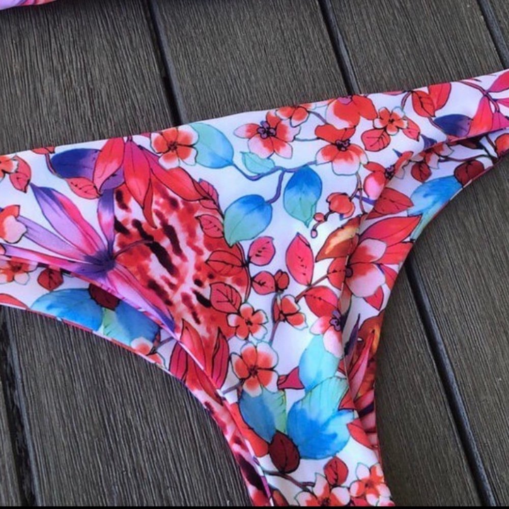 Colorful Floral Bikini Bottoms Thong Cut!
